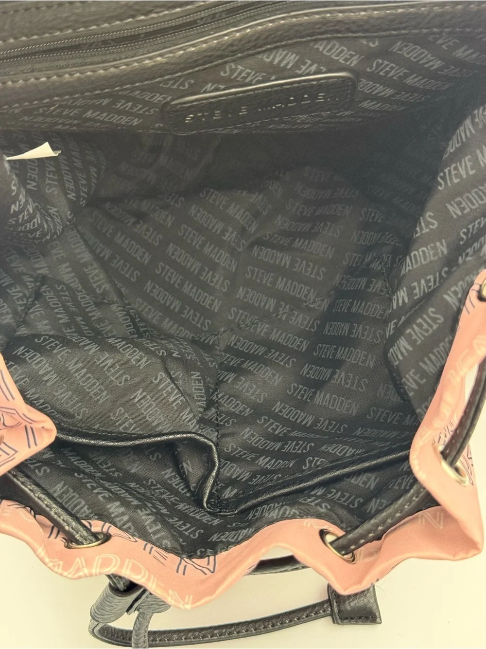Steve Madden Pink Nylon Mini Backpack All Over Logo Spellout Drawstring Flap